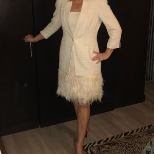 Elegant 3-pc Winter White Suit with feathers..